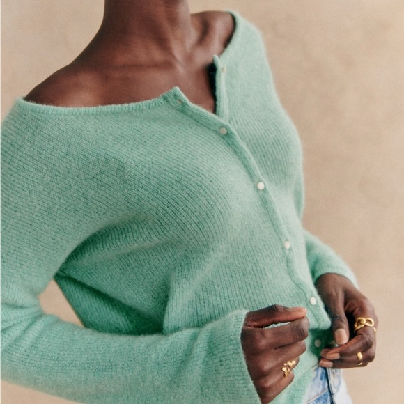 Sézane Gaspard Cardigan color Sea Bright Green, Size XS - Picture 3 of 7